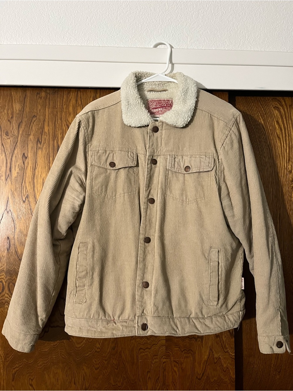 Brooklyn Cloth Beige Corduroy Jacket with White Sherpa Collar